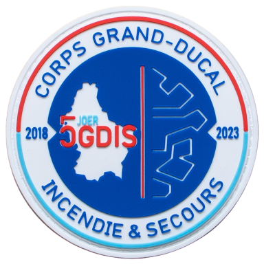 Abzeichen des Corps Grand-Ducal, feiert 5 Jahre GDIS, mit Karte und stilisiertem Wasserzeichen.