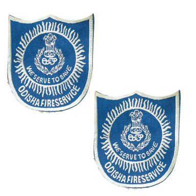 Schild der Odisha Feuerwehr in Blau mit Wappen und Schriftzug „RESERVE TO RIDE“.