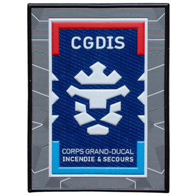 Wappen des CGDIS mit einem Löwenkopf und dem Schriftzug "CORPS GRAND-DUCAL INCENDIE ET SECOURS".