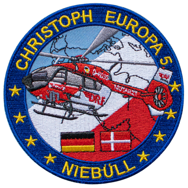 Logo von Christoph Europa 5, ein Rettungshubschrauber mit Landesflaggen.