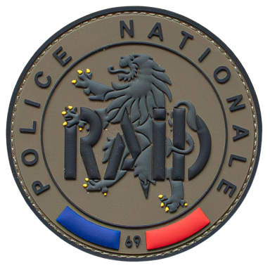 Abzeichen der französischen Polizei mit Löwe und dem Schriftzug "RAID".