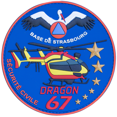 Dragon 67 - Strasbourg (Sterne #1) Abzeichen der Base de Strasbourg mit einem Hubschrauber und einem Adler, blau und rot.