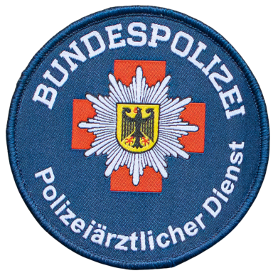 Emblem der Bundespolizei mit Bundesadler und rotem Kreuz.