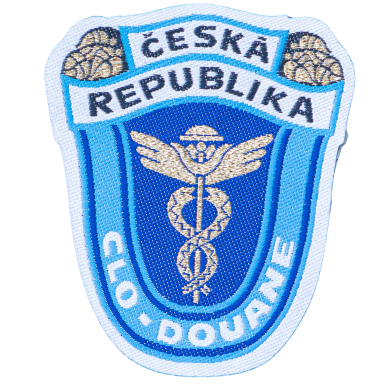 Wappen der tschechischen Republik mit Caduceus und den Worten "CLO-DOUANE".