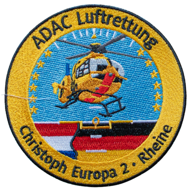 Abzeichen der ADAC Luftrettung mit Hubschrauber und Schriftzug "Christoph Europa 2, Rheine".