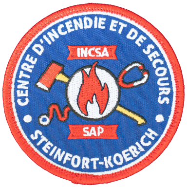 Abzeichen des Centre d'Incendie et de Secours Steinfurt-Koehrich mit Symbolen für Feuerwehr.