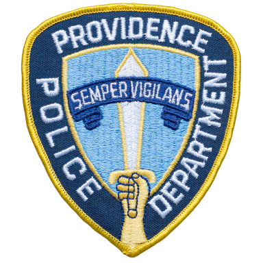 Abzeichen der Polizei von Providence mit einem Schwert und dem Motto "Semper Vigilans".