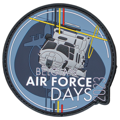 Aufnäher mit einem Hubschrauber und dem Text "Belgian Air Force Days 2023".