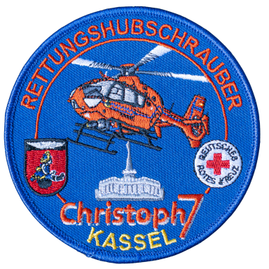Logo des Rettungshubschraubers Christoph 7 in Kassel, mit medizinischen Symbolen.