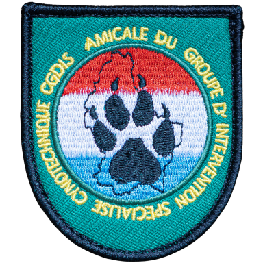 GIS CYNO - Wappen Abzeichen mit einem Pfotenabdruck und dem Schriftzug „Amicale du Groupe…“.