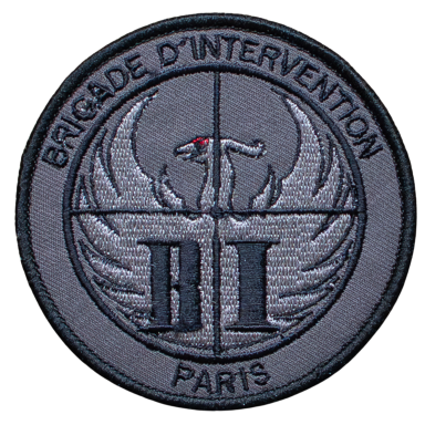 Abzeichen der Brigade d'Intervention Paris mit stilisierten Flügeln und der Aufschrift "BI".