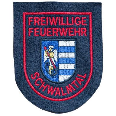 FF Schwalmtal - Patch Wappen der Freiwilligen Feuerwehr Schwalmtal mit blau-weißen Streifen und Feuerwehrsymbol.