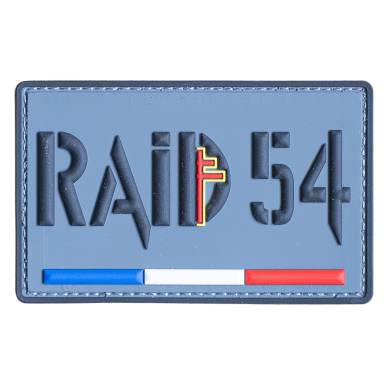 Blauer Patch mit der Aufschrift "RAID 54" und der französischen Trikolore.
