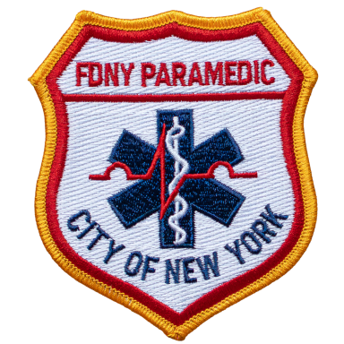Abzeichen der FDNY-Paramedics, mit medizinischem Symbol und Schriftzug "City of New York".