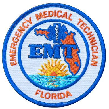 Abzeichen für Notfallsanitäter in Florida mit Sonne und medizinischem Symbol.