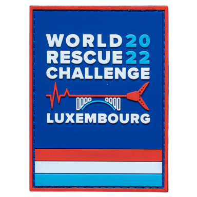 Logo der World Rescue Challenge 2022 in Luxemburg mit rotem und blauem Design.