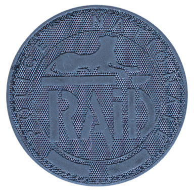 Symbol der französischen Nationalpolizei RAID, dargestellt in Blau mit einem Löwen.
