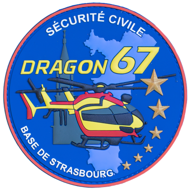 Dragon 67 - Strasbourg (Sterne #2) Runder Patch mit einem Helikopter, Karte von Frankreich und dem Schriftzug "Dragon 67".