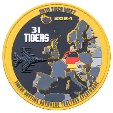 Abzeichen für die NATO Tiger Meet 2024, mit Karte Europas und einer deutschen Flagge.