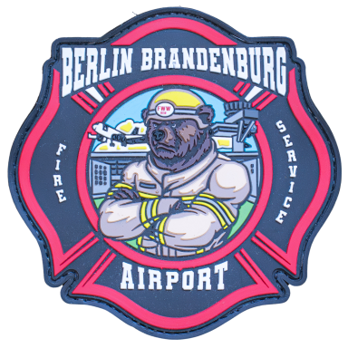 Flughafenfeuerwehr BER - Patch Logo der Feuerwehr am Flughafen Berlin Brandenburg mit einem Bären in Feuerwehruniform.