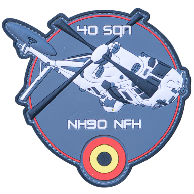 Abzeichen der 40. Staffel mit NH90 NFH-Helikopter auf blauem Hintergrund.