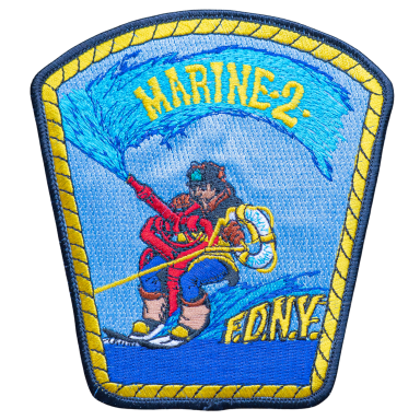 FDNY - Marine Company 02 Abzeichen der Marine-2 der Feuerwehr New York, mit Rettungsszenario in blau und gelb.
