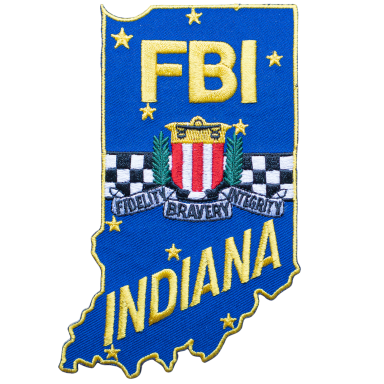 Authentisches Schild des FBI für den Bundesstaat Indiana mit Wappen und Text.