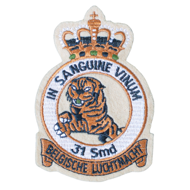 Wappen mit einem Tiger und der Aufschrift "In Sanguine Vinum", Belgischen Luftnachricht.