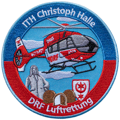 Abzeichen der DRF Luftrettung mit Helikopter und medizinischem Symbol.