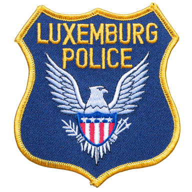 Wappen der Polizei Luxemburg mit Adler und rot-weiß-blauem Schild.