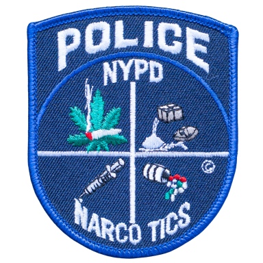 Wappen der NYPD, Abteilung für Drogenbekämpfung mit Symbolen zu Drogen und Drogenkriminalität.